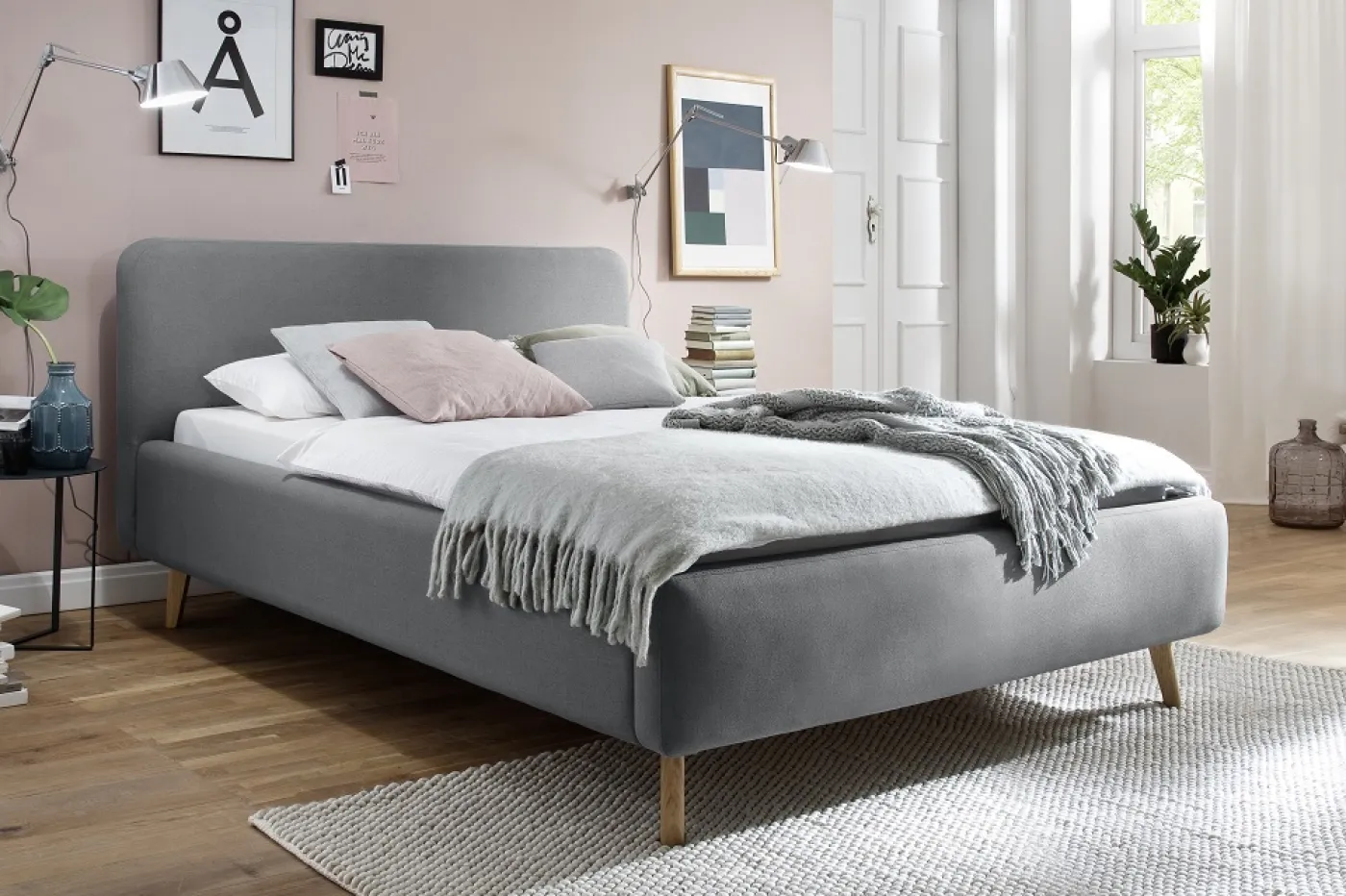 Polsterbett Mattis | hellgrau | 140 x 200 cm | ohne Lattenrost & Bettkasten