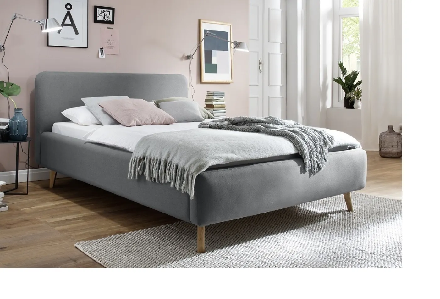 Polsterbett Mattis | hellgrau | 140 x 200 cm | ohne Lattenrost & Bettkasten