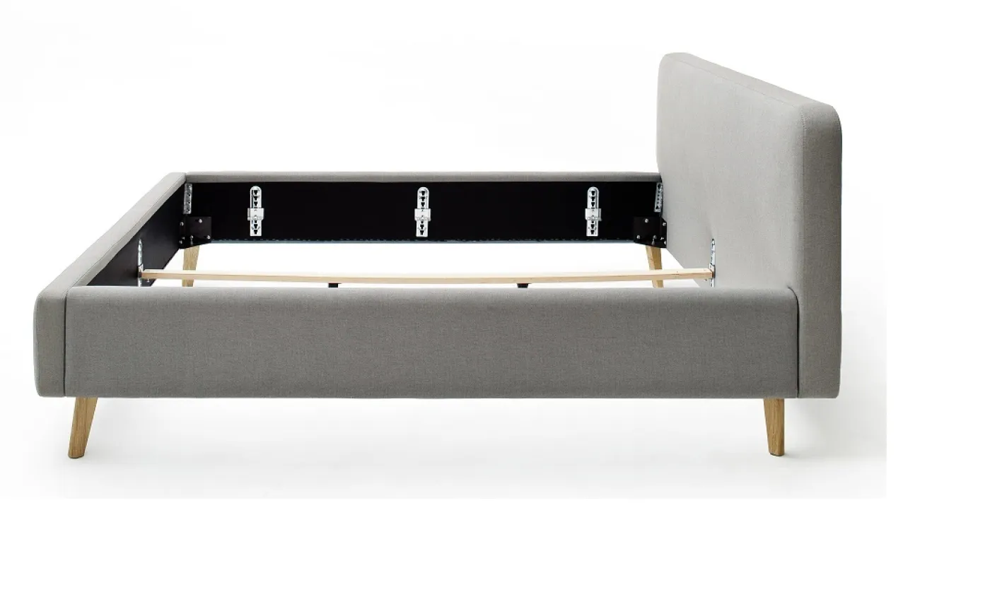 Polsterbett Mattis | hellgrau | 160 x 200 cm | mit Lattenrost & Bettkasten