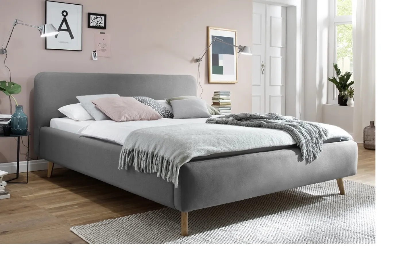 Polsterbett Mattis | hellgrau | 160 x 200 cm | mit Lattenrost & Bettkasten