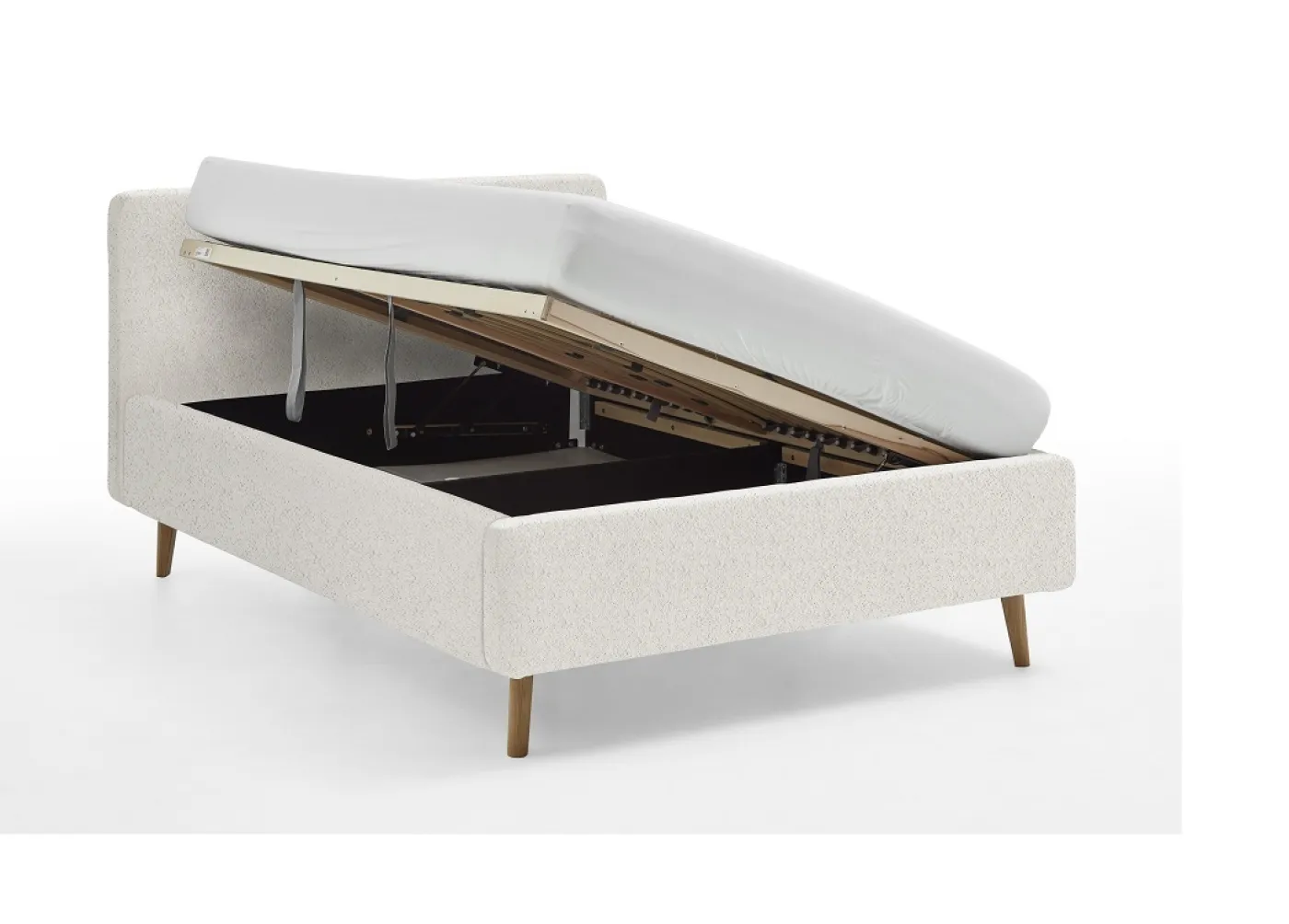 Polsterbett Mattis | weiß Flausch | 140 x 200 cm | mit Lattenrost & Bettkasten