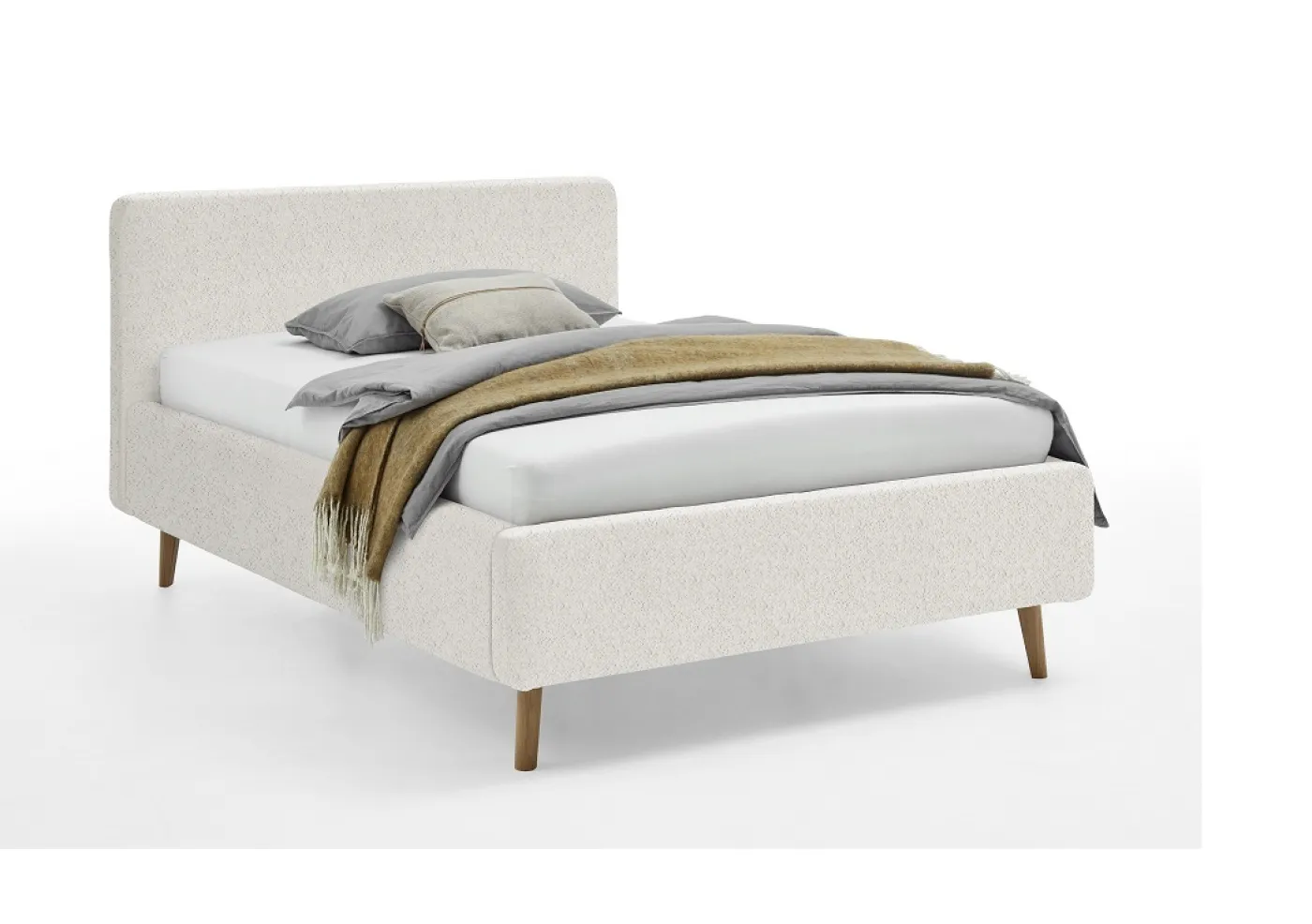Polsterbett Mattis | weiß Flausch | 140 x 200 cm | mit Lattenrost & Bettkasten