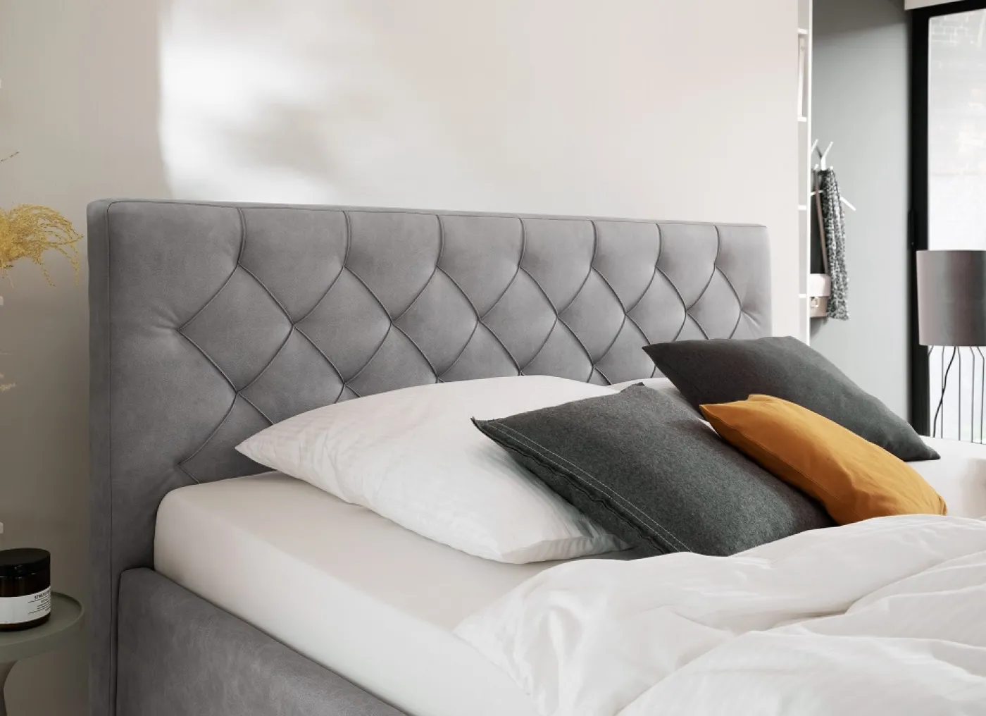 Polsterbett San Remo inkl. Bettkasten | hellgrau | 160 x 200 cm