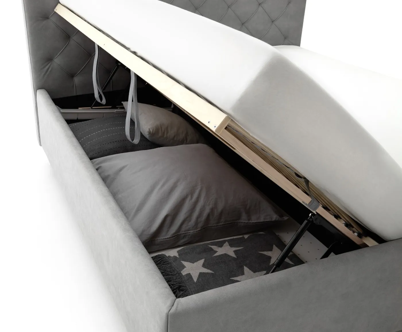 Polsterbett San Remo inkl. Bettkasten | hellgrau | 160 x 200 cm