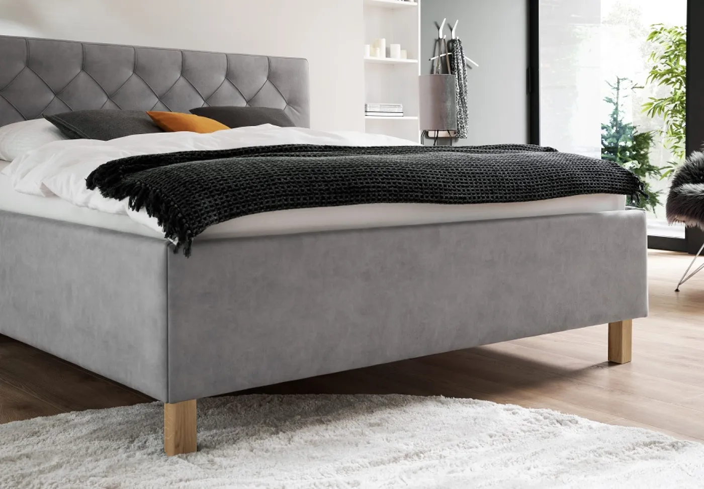 Polsterbett San Remo inkl. Bettkasten | hellgrau | 160 x 200 cm