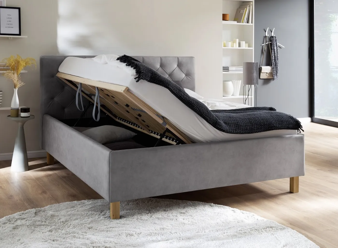 Polsterbett San Remo inkl. Bettkasten | hellgrau | 180 x 200 cm