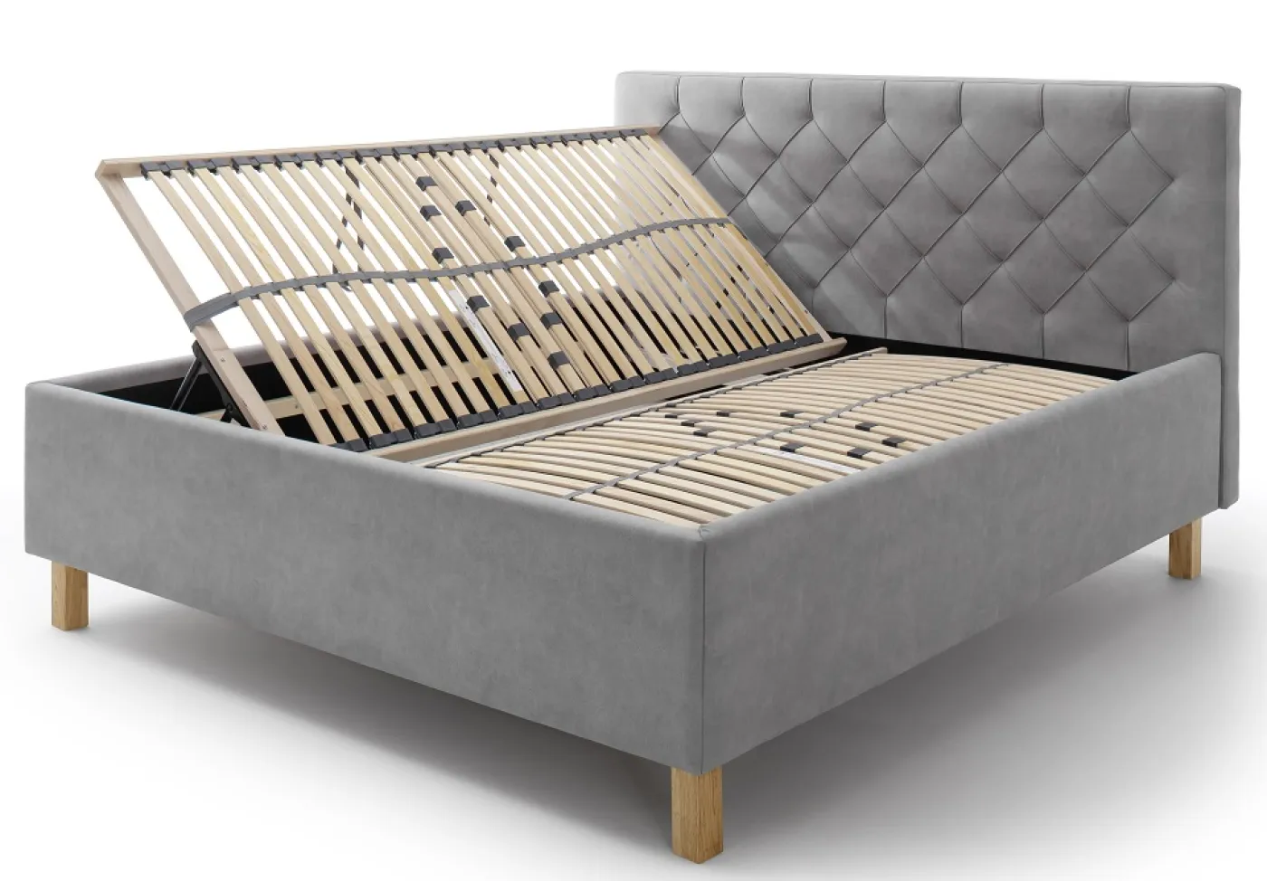 Polsterbett San Remo inkl. Bettkasten | hellgrau | 180 x 200 cm