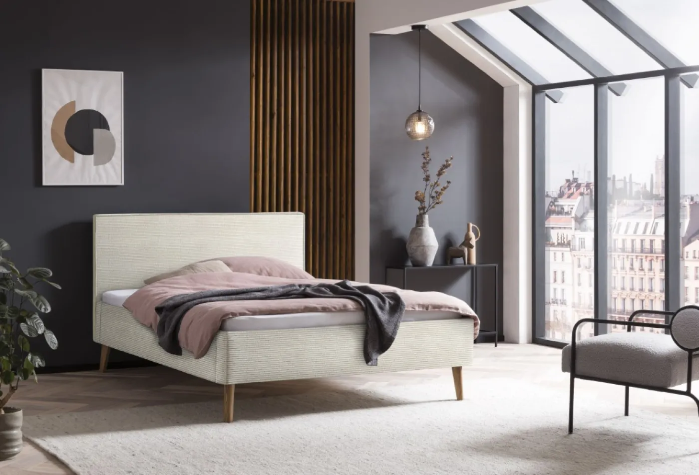 Polsterbett Twister | Cord | beige | 140 x 200 cm