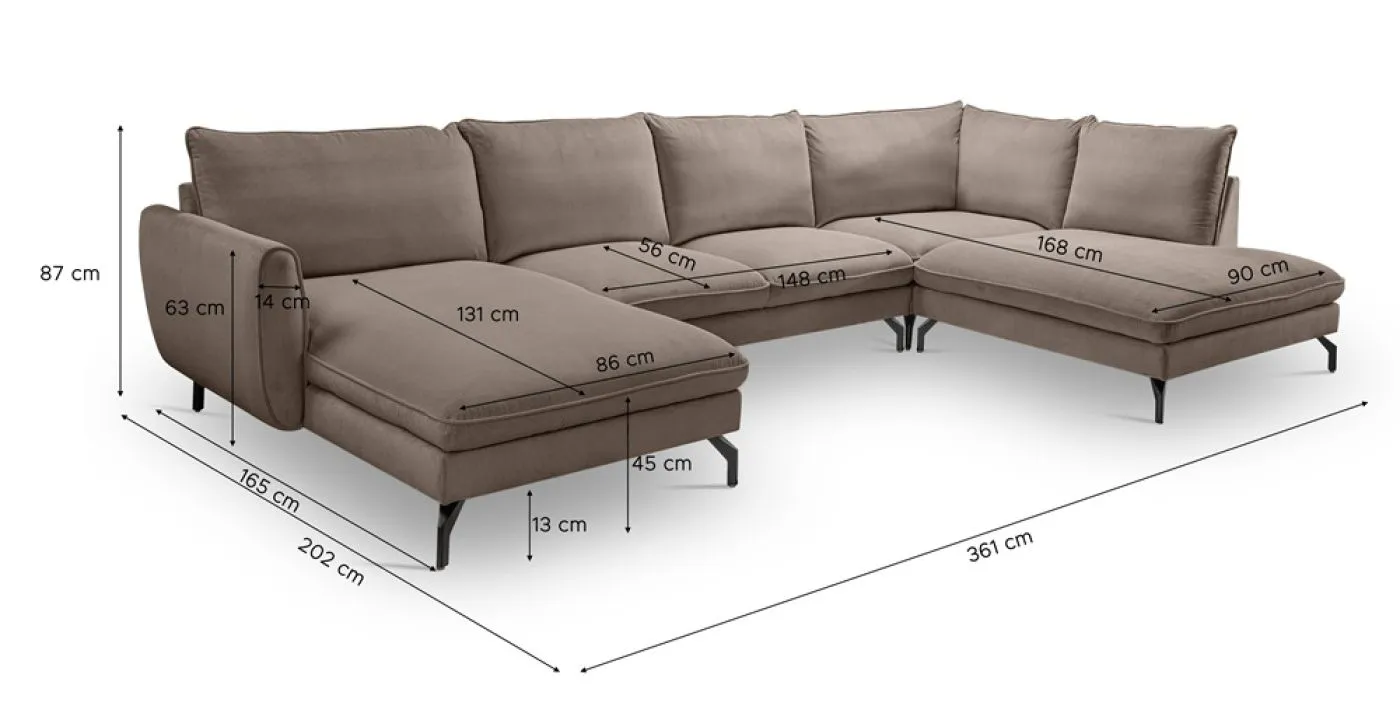 Polstersofa Toronto U-Form rechts | 202cm | Webstoff | braun-beige