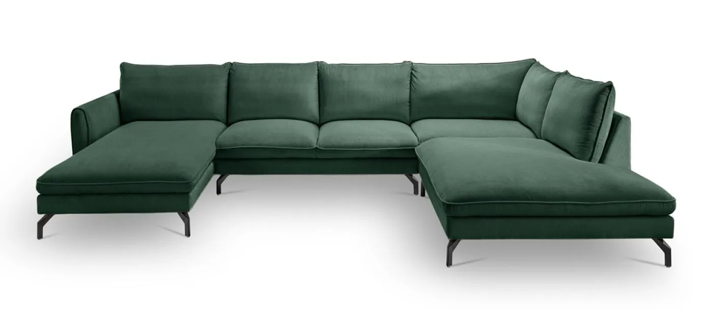 Polstersofa Toronto U-Form rechts | 202cm | Webstoff | smaragdgrün