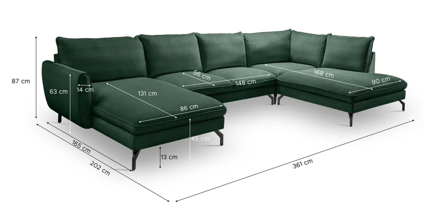 Polstersofa Toronto U-Form rechts | 202cm | Webstoff | smaragdgrün