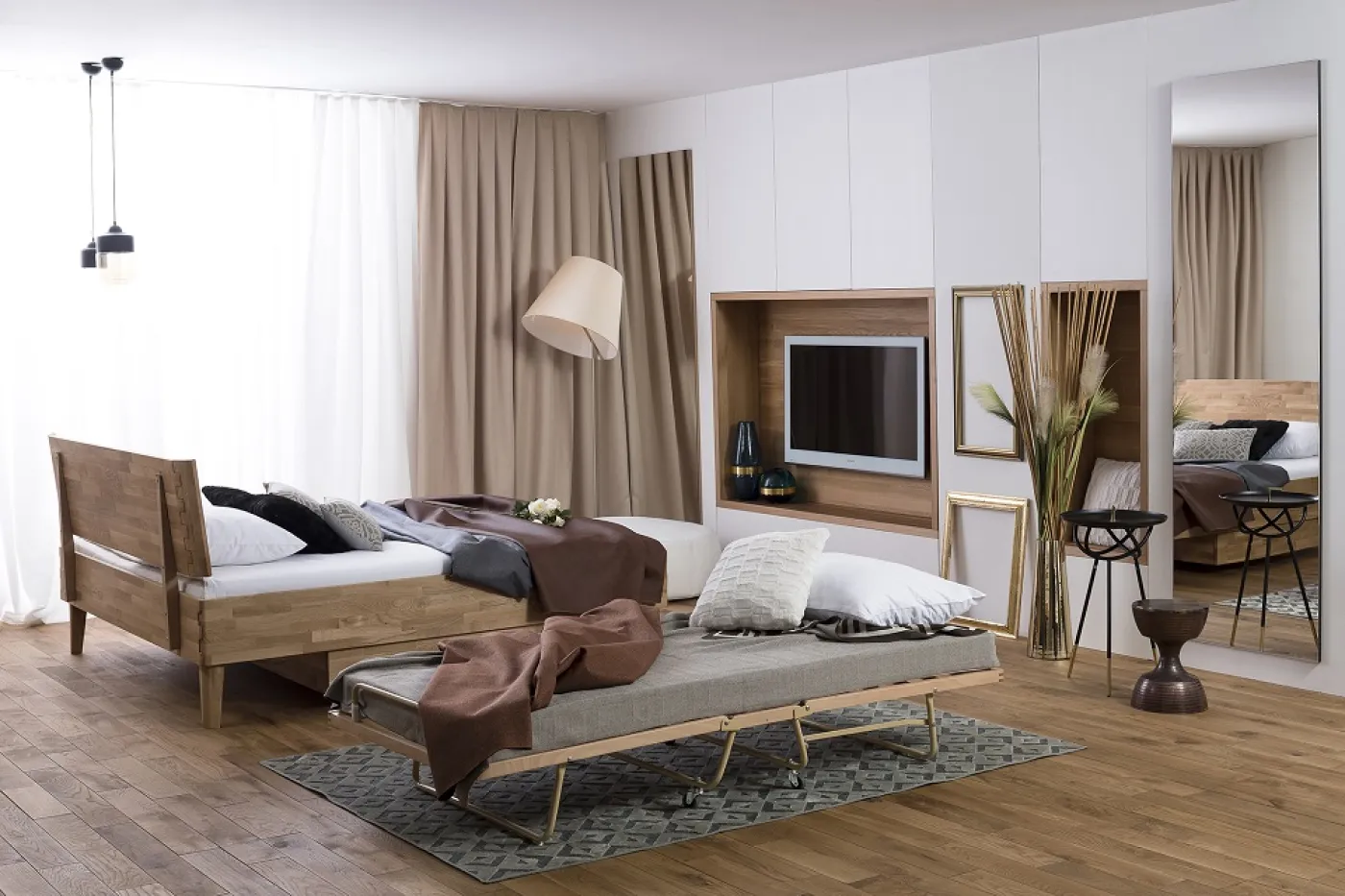 Raumsparbett Book | inkl. Matratze | mit Holzrahmen | Buche lackiert | 90x200