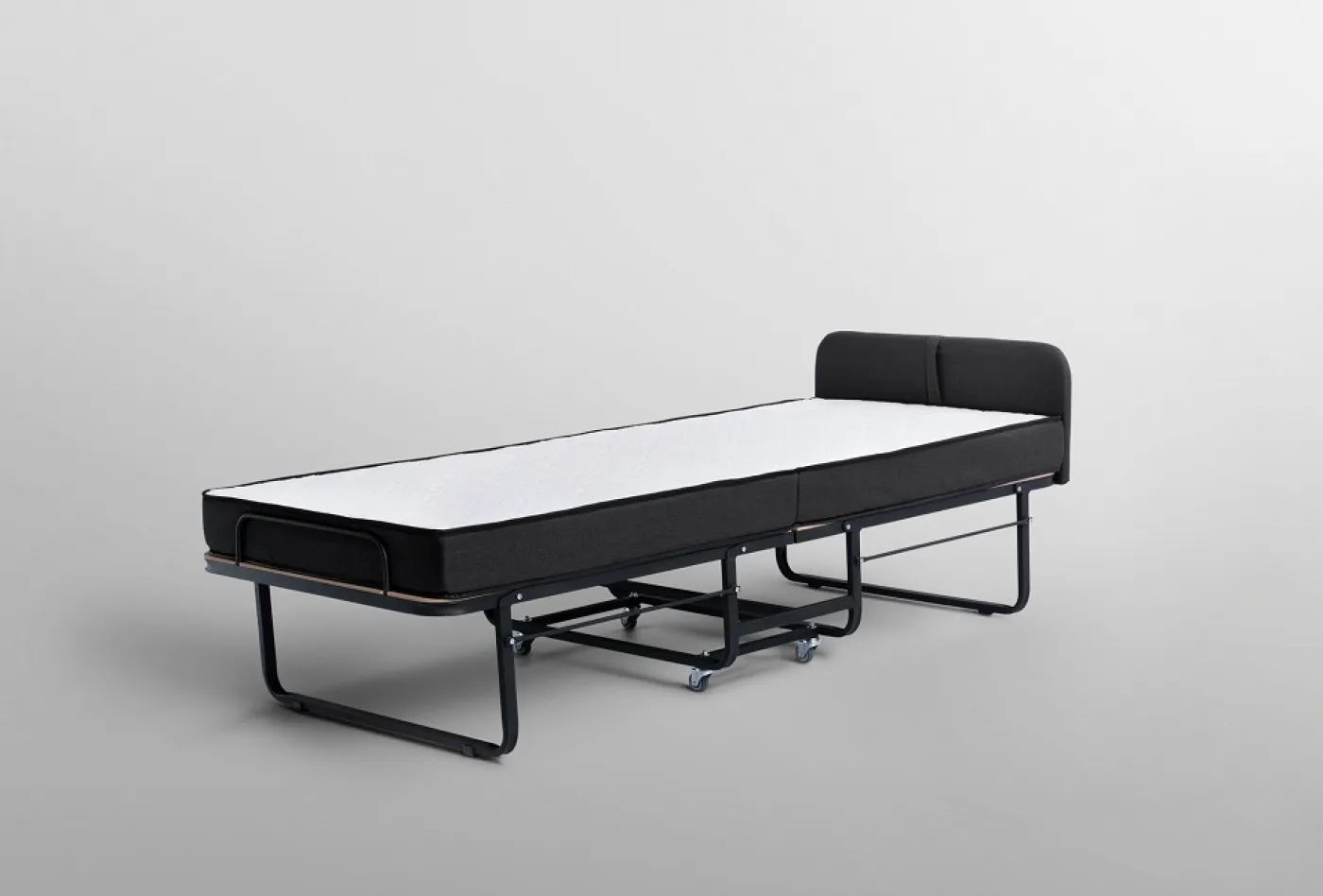 Raumsparbett Book | inkl. Matratze | mit Polsterkopfteil | schwarz | 90x200