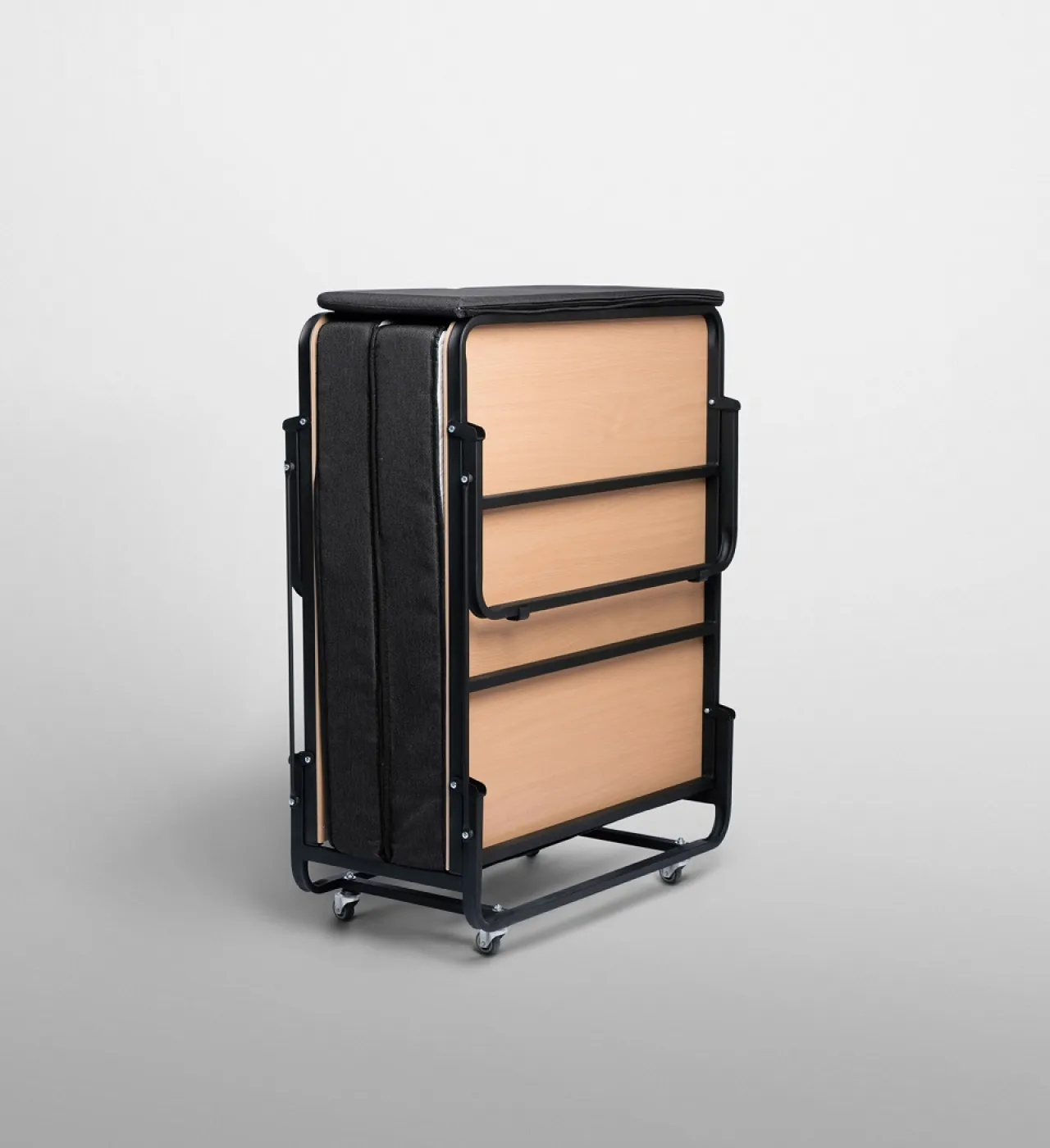 Raumsparbett Book | inkl. Matratze | mit Polsterkopfteil | schwarz | 90x200