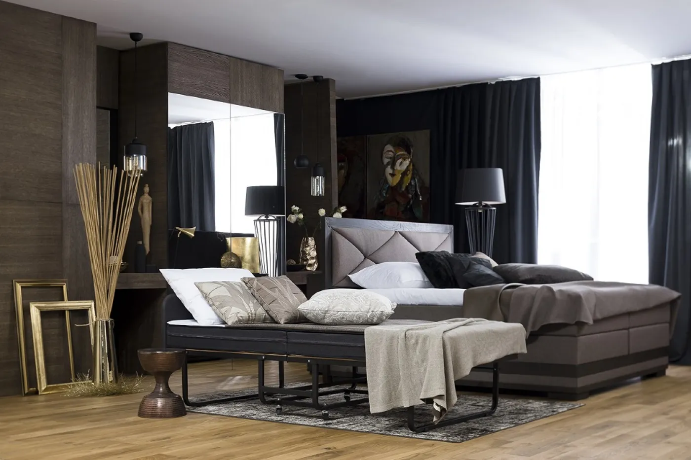 Raumsparbett Book | inkl. Matratze | mit Polsterkopfteil | schwarz | 90x200