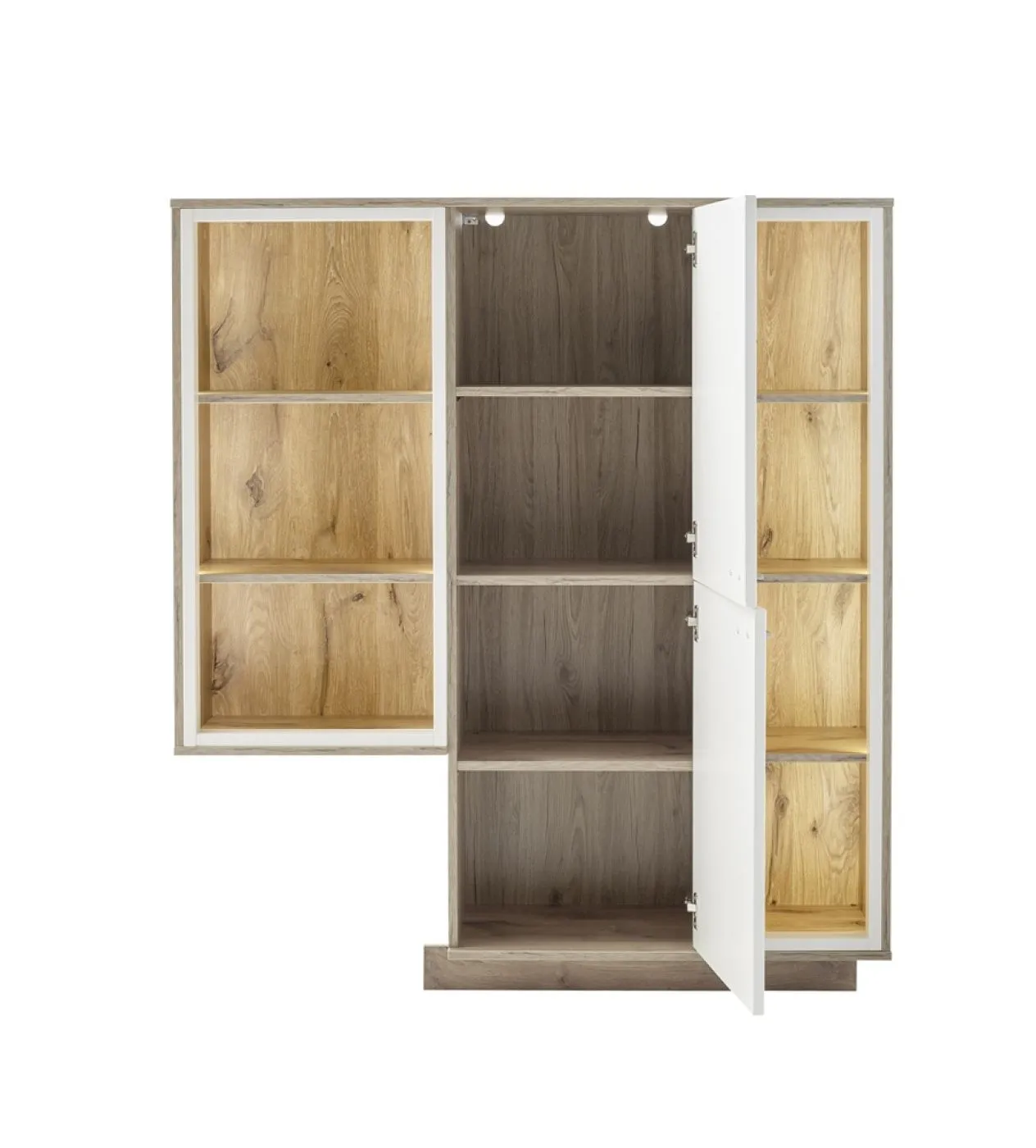 Regalschrank Highboard Santerno | Soft white / Viking Oak | mit Beleuchtung 125 cm