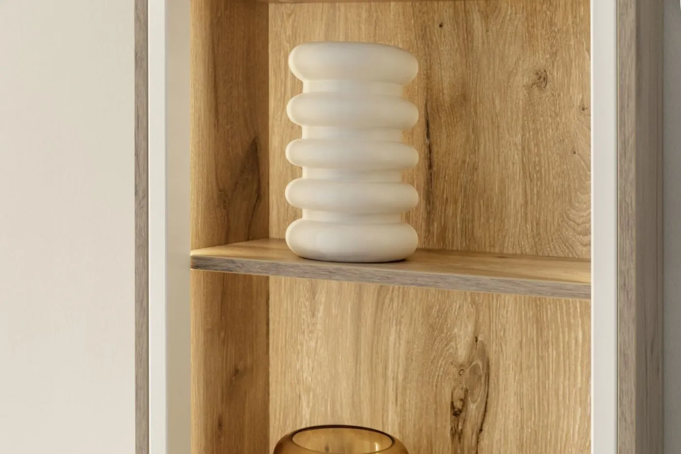 Regalschrank Highboard Santerno | Soft white / Viking Oak | mit Beleuchtung 125 cm