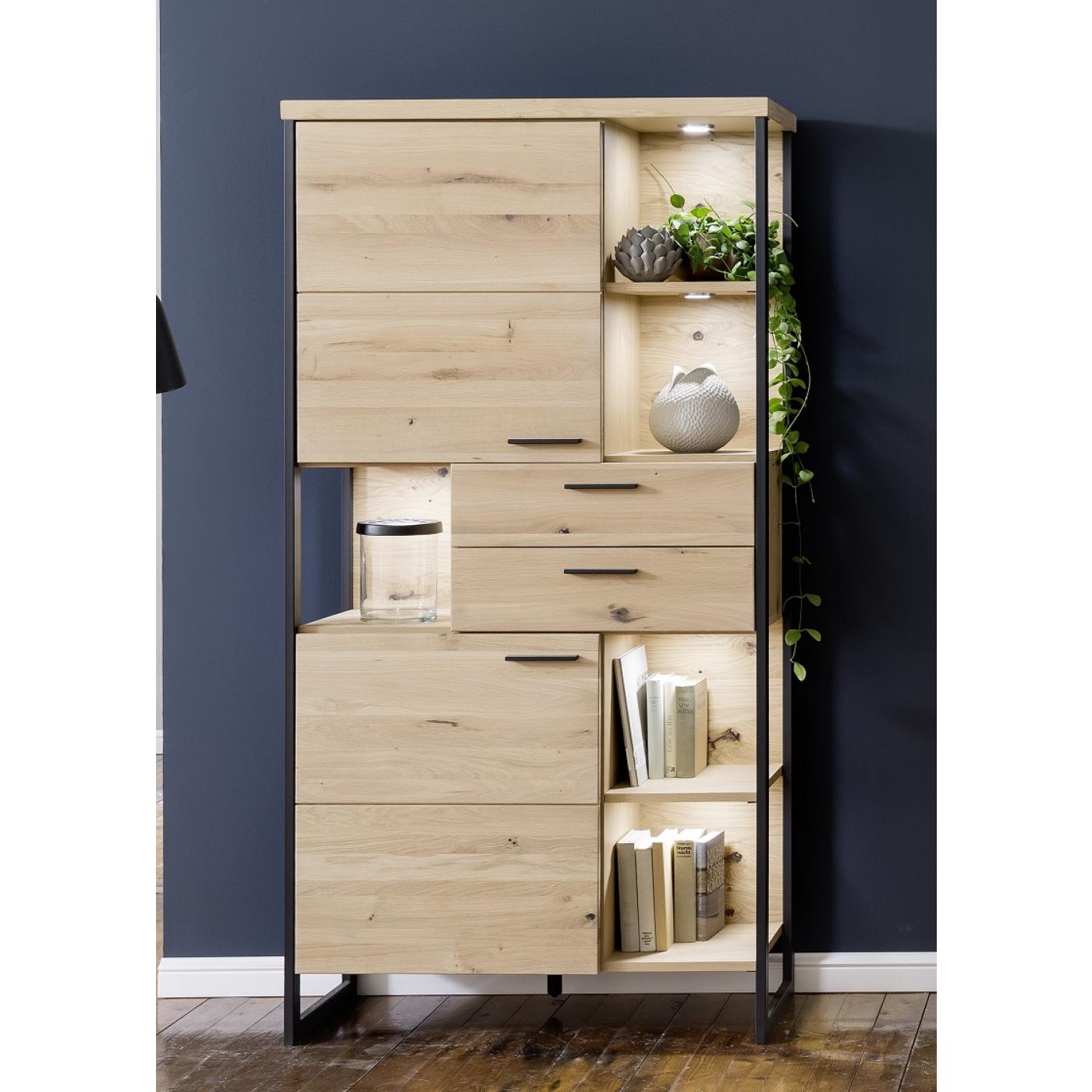 Regalschrank Salerno 3 | Balkeneiche / Eiche Bianco | LED Beleuchtung