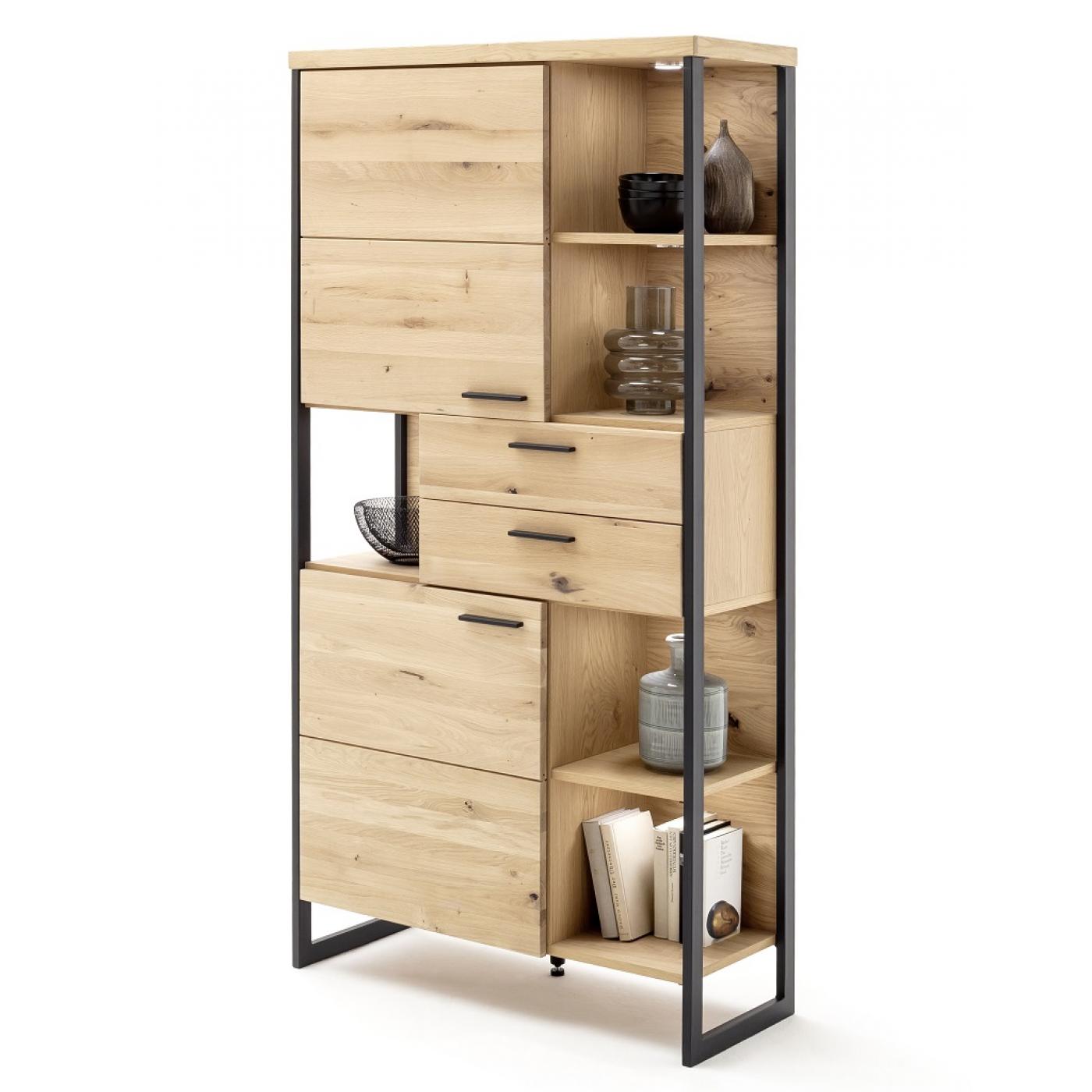 Regalschrank Salerno 3 | Balkeneiche / Eiche Bianco | LED Beleuchtung