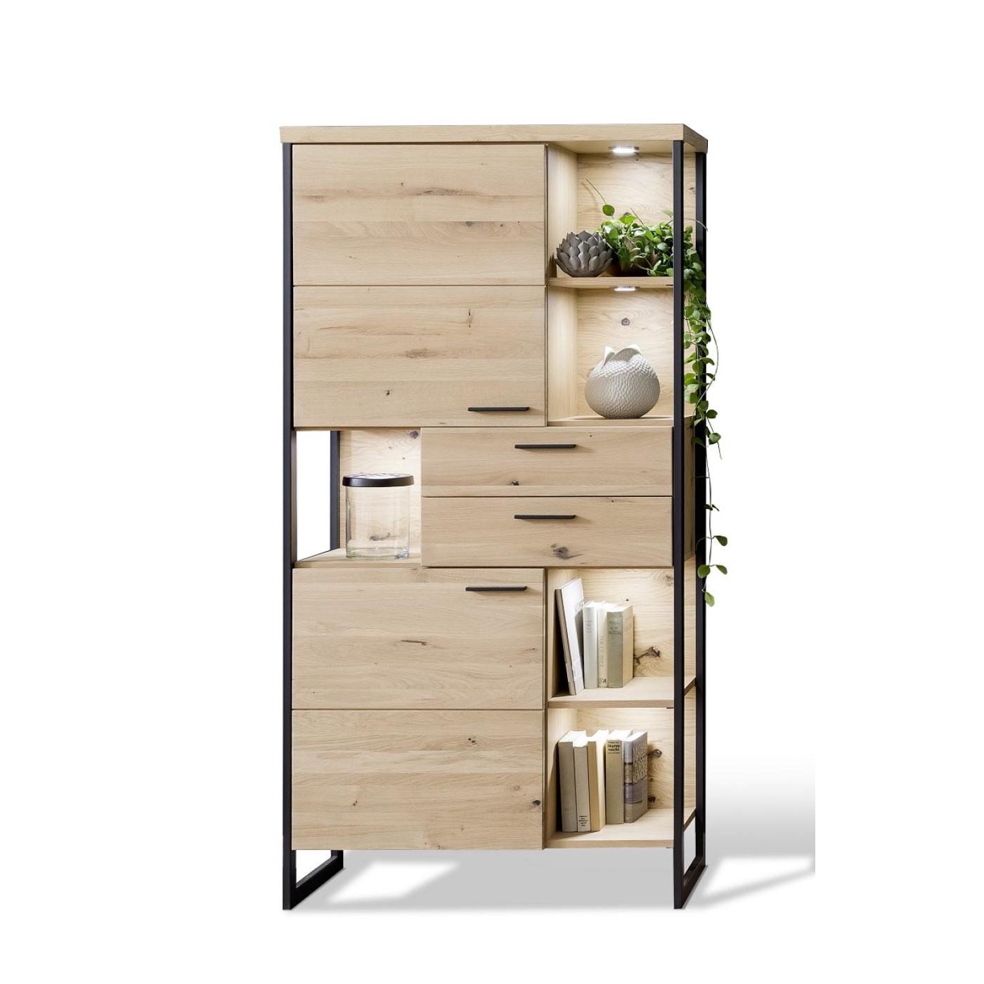 Regalschrank Salerno 3 | Balkeneiche / Eiche Bianco | LED Beleuchtung