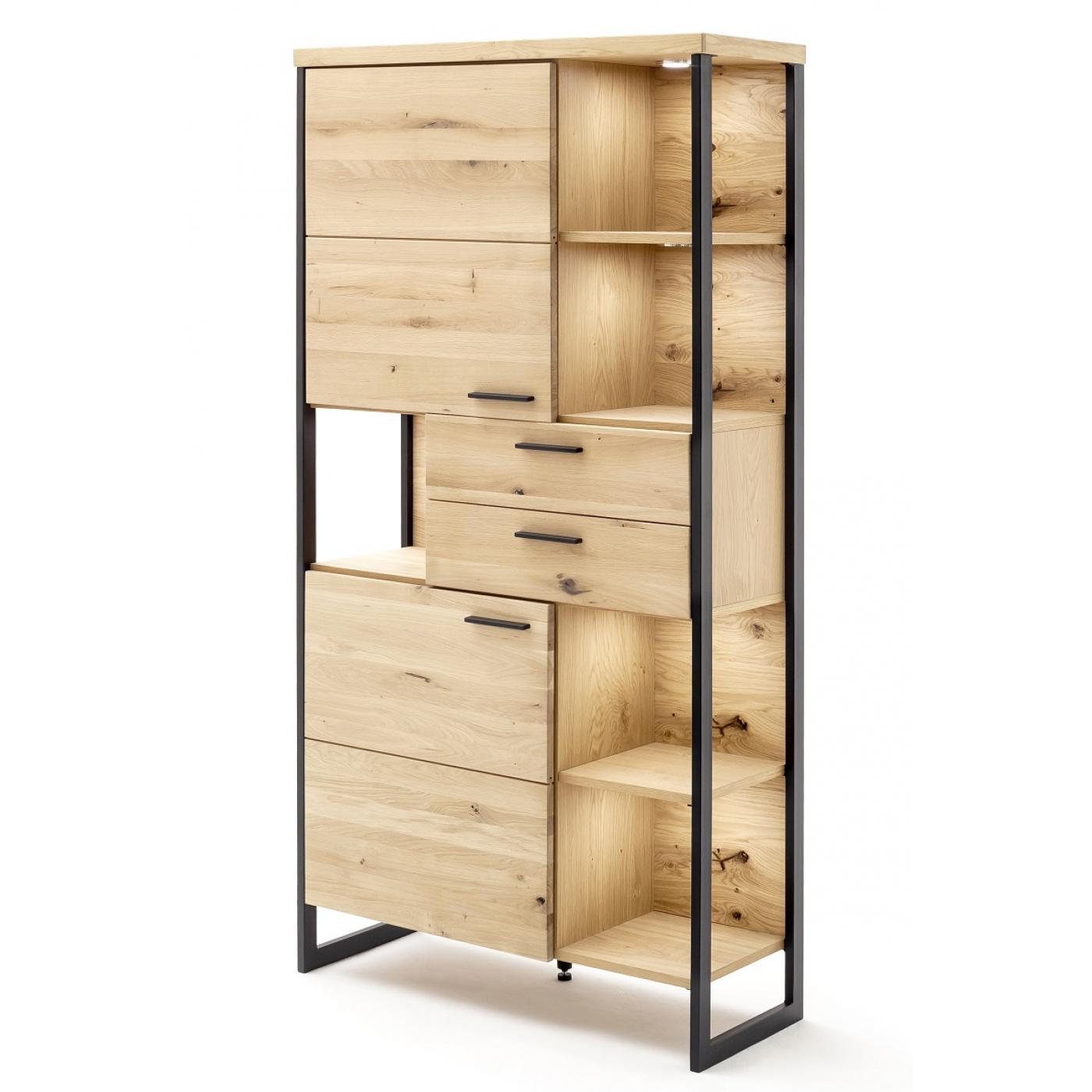 Regalschrank Salerno 3 | Balkeneiche / Eiche Bianco | LED Beleuchtung