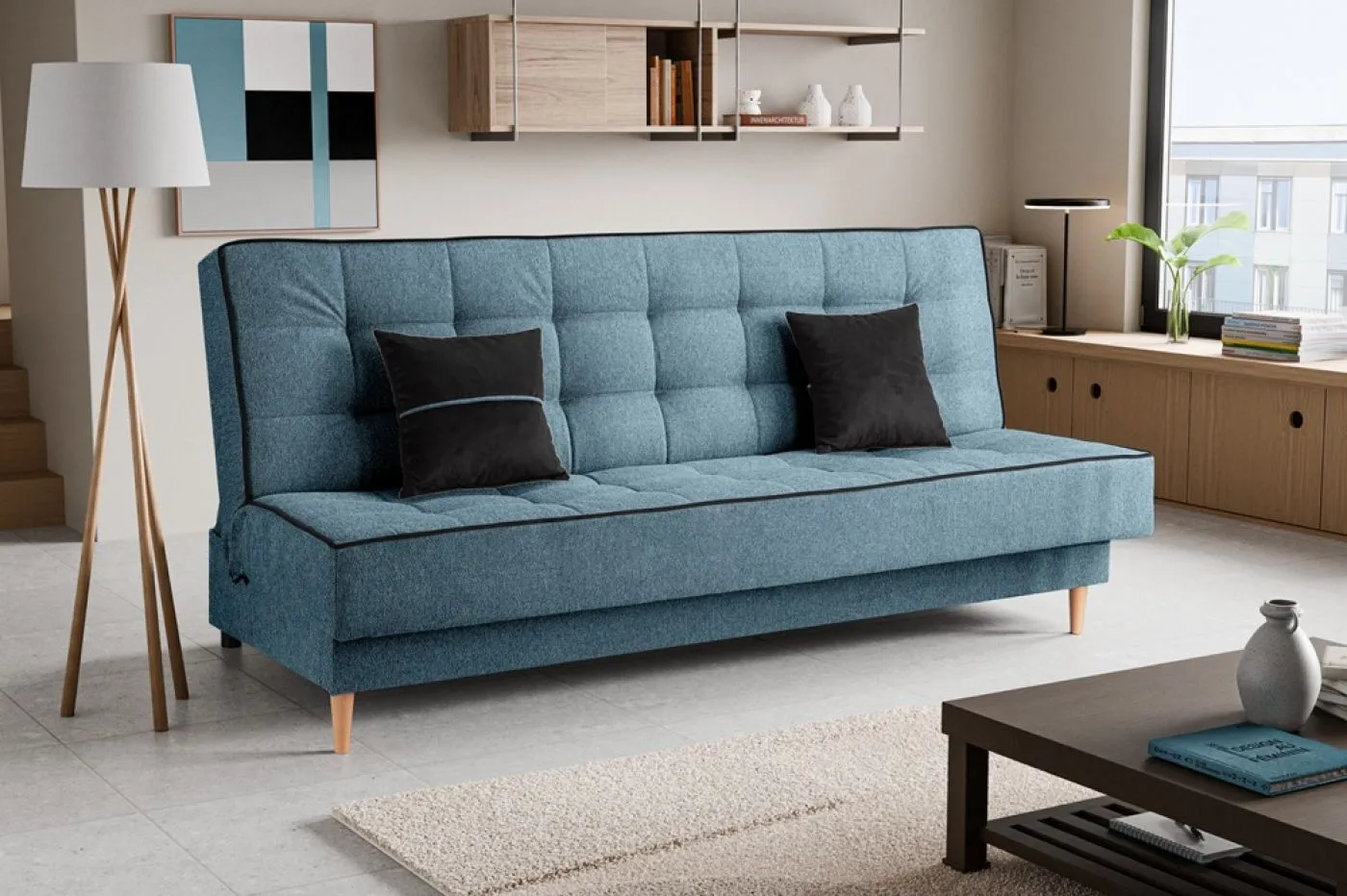 Schlafsofa 3-Sitzer Bono | 199cm | Strukturstoff | blau