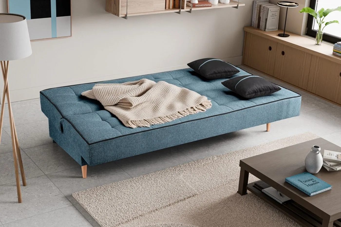 Schlafsofa 3-Sitzer Bono | 199cm | Strukturstoff | blau