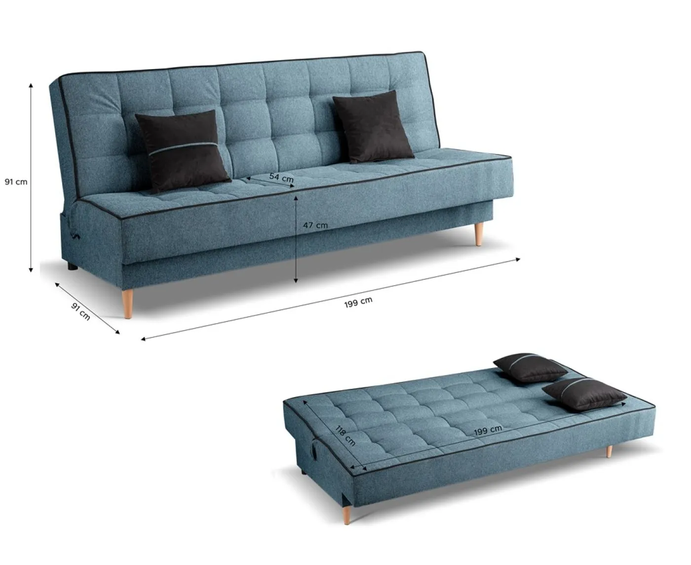 Schlafsofa 3-Sitzer Bono | 199cm | Strukturstoff | blau