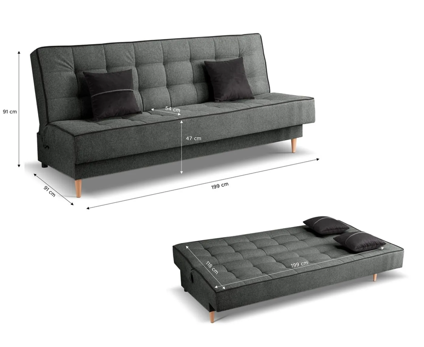 Schlafsofa 3-Sitzer Bono | 199cm | Strukturstoff | grau