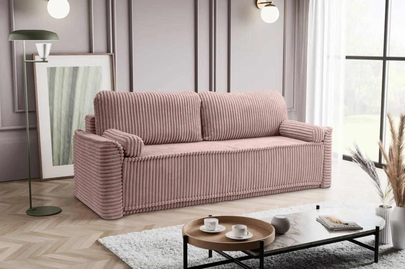 Schlafsofa 3-Sitzer Grubs | 225cm | Cord | rosa