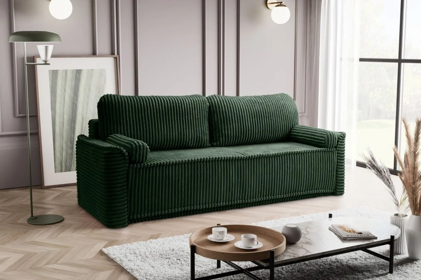 Schlafsofa 3-Sitzer Grubs | 225cm | Cord | smaragdgrün