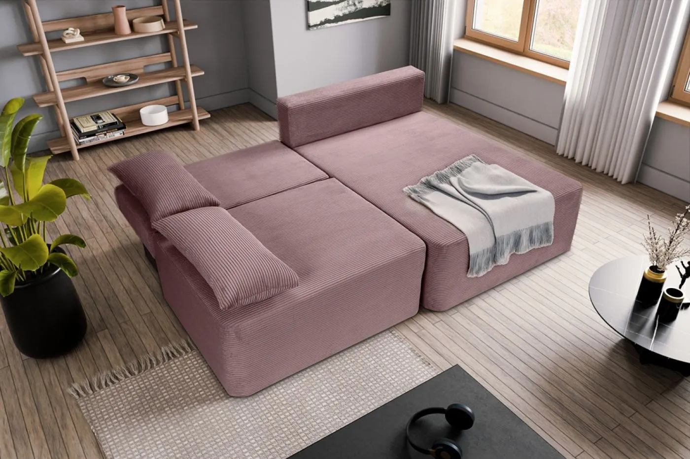 Schlafsofa Amsterix L-Form rechts | 213cm | Cord | altrosa