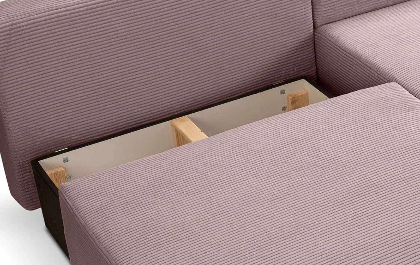 Schlafsofa Amsterix L-Form rechts | 213cm | Cord | altrosa