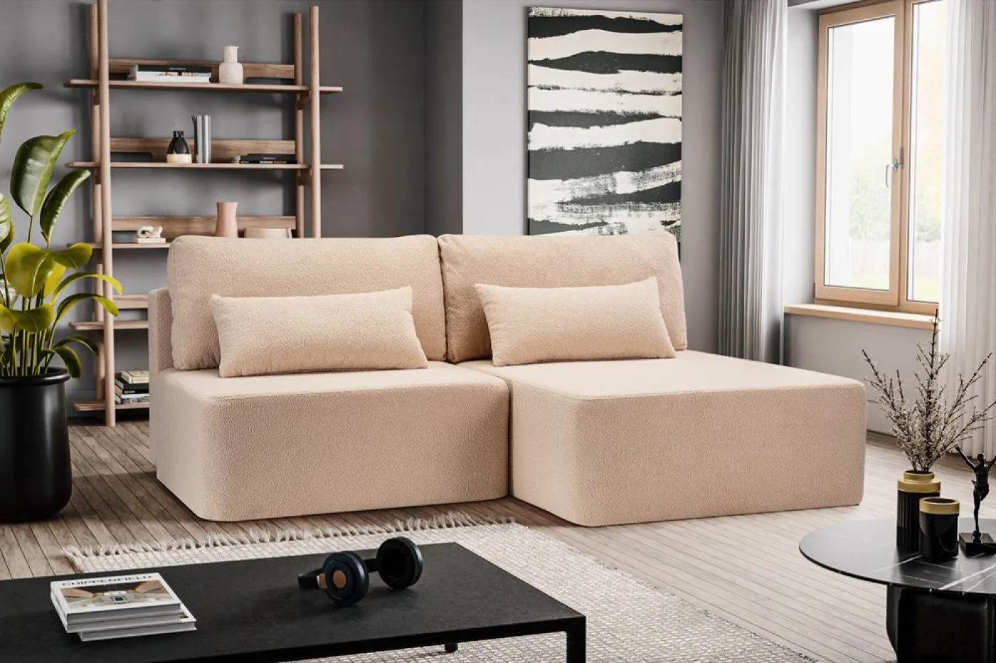 Schlafsofa Amsterix L-Form rechts | 213cm | Cord | beige