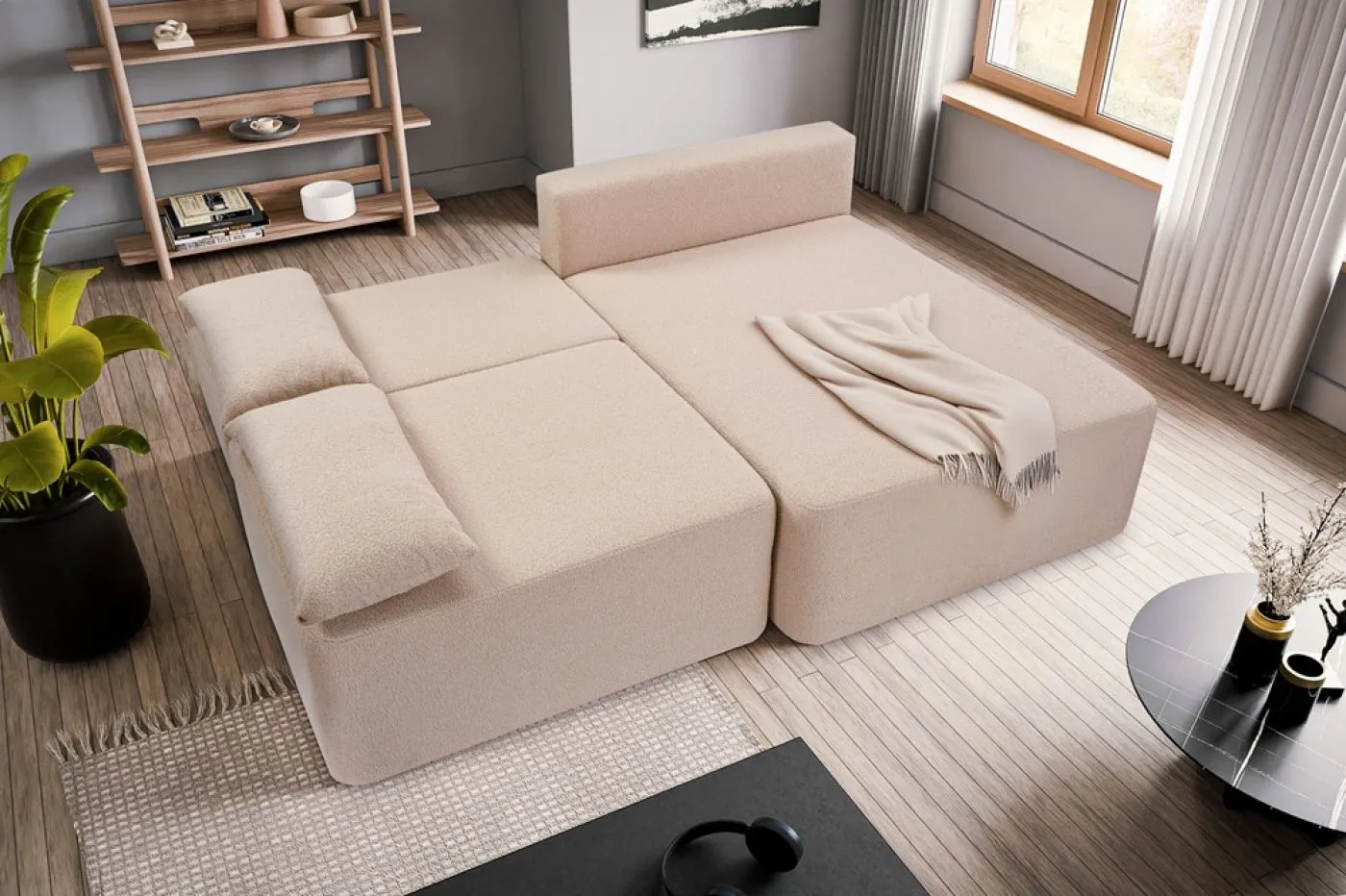 Schlafsofa Amsterix L-Form rechts | 213cm | Cord | beige