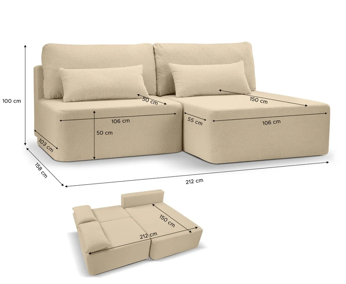 Schlafsofa Amsterix L-Form rechts | 213cm | Cord | beige