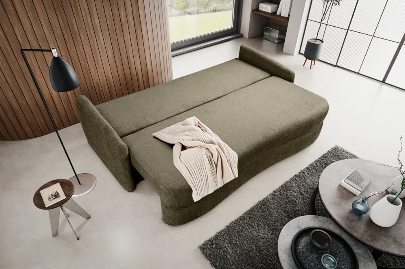 Schlafsofa Diana 3-Sitzer | 231cm | Strukturstoff | grün