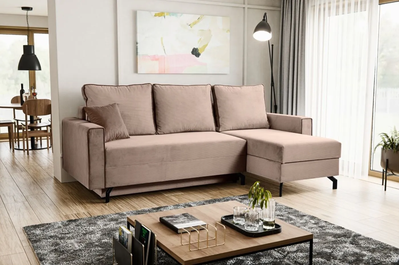 Schlafsofa Marti L-Form rechts | 230cm | Cord | altrosa