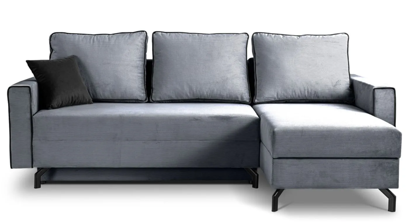 Schlafsofa Marti L-Form rechts | 230cm | Cord | blau-grau