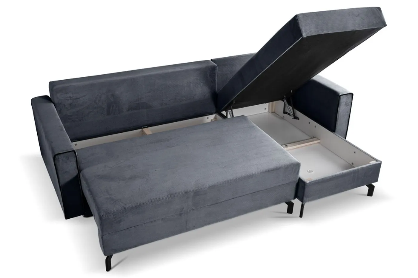Schlafsofa Marti L-Form rechts | 230cm | Cord | blau-grau
