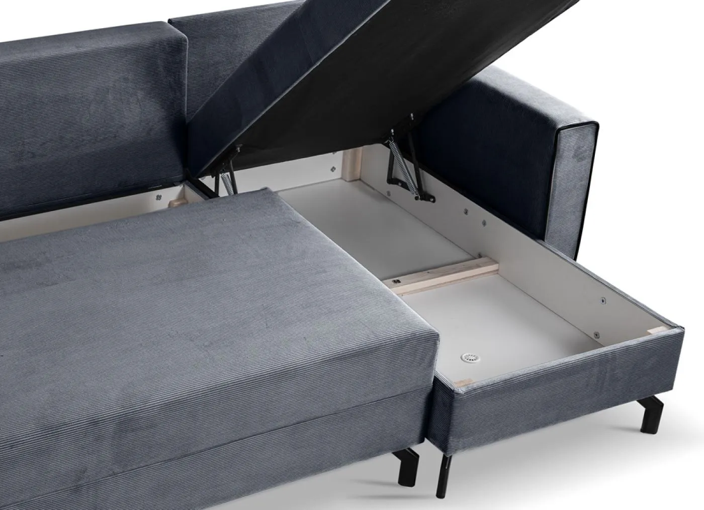 Schlafsofa Marti L-Form rechts | 230cm | Cord | blau-grau