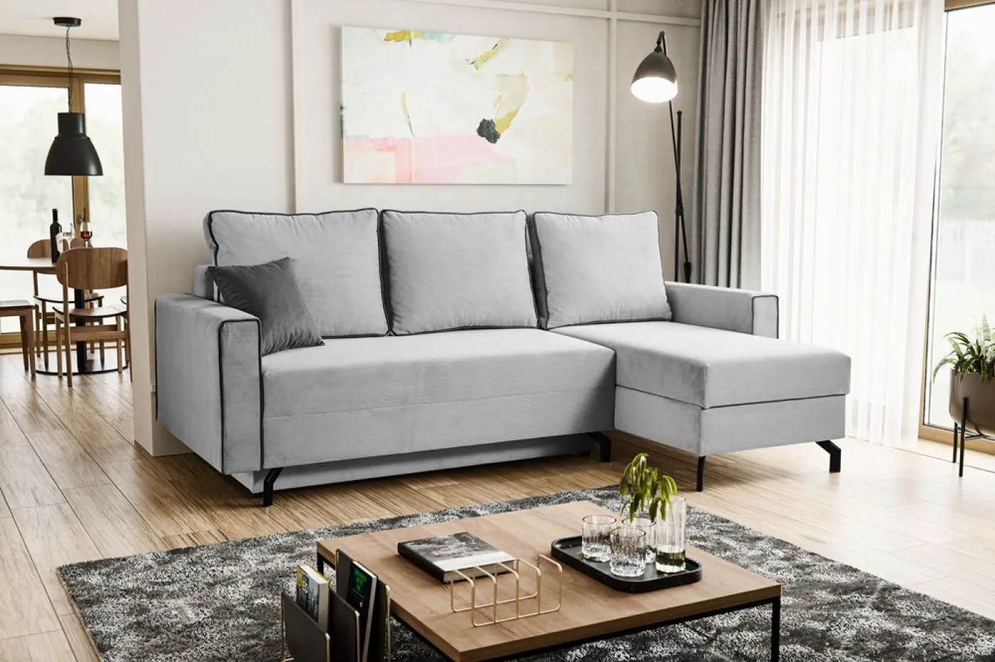 Schlafsofa Marti L-Form rechts | 230cm | Cord | hellgrau