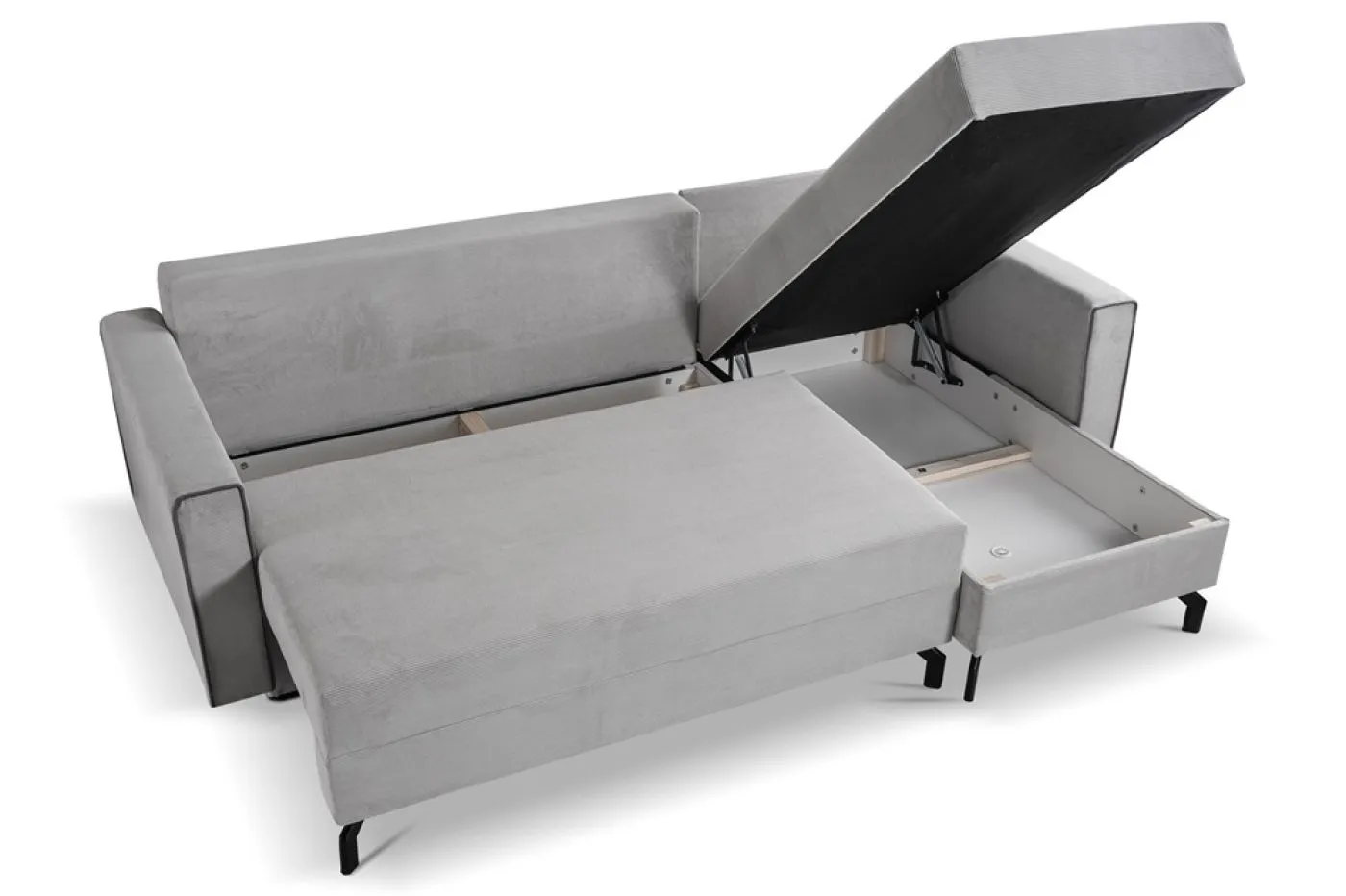 Schlafsofa Marti L-Form rechts | 230cm | Cord | hellgrau