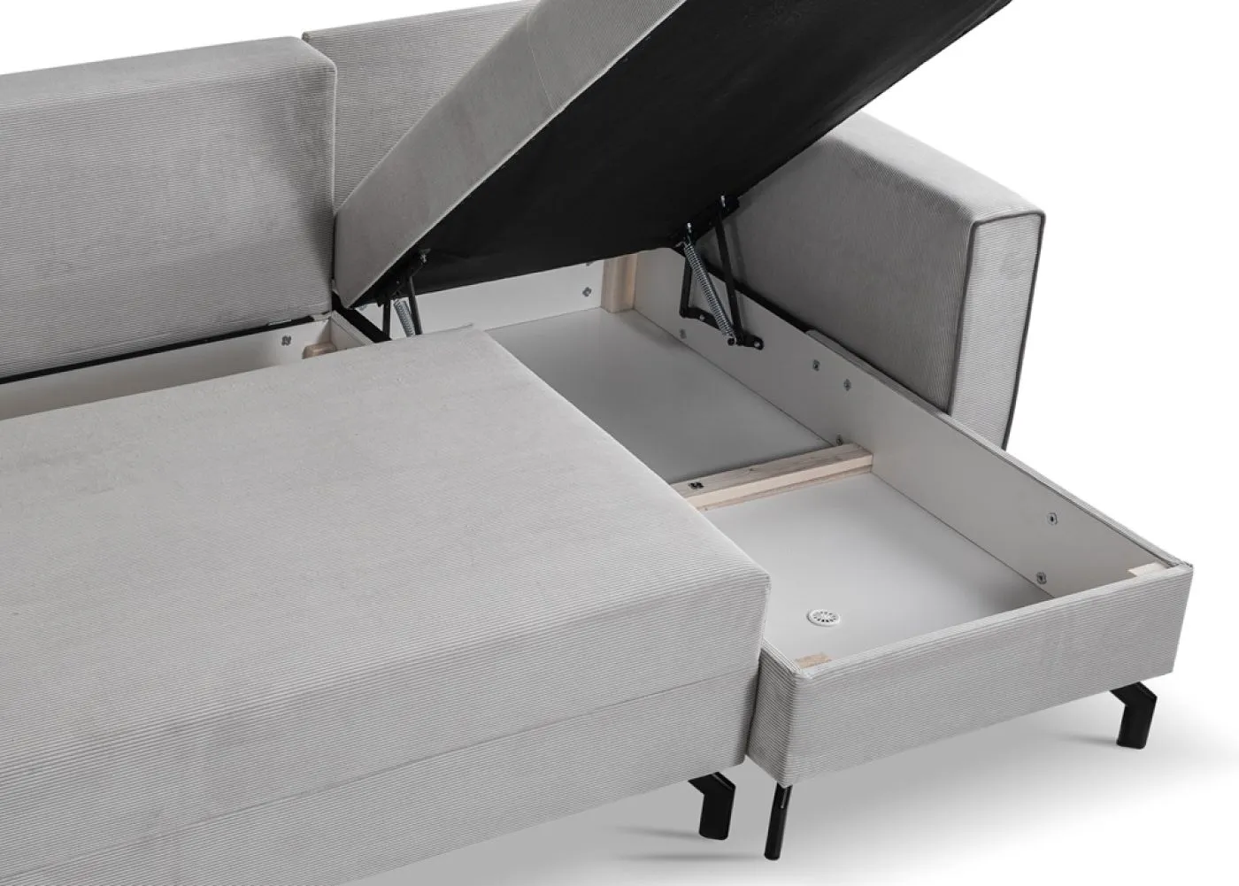 Schlafsofa Marti L-Form rechts | 230cm | Cord | hellgrau