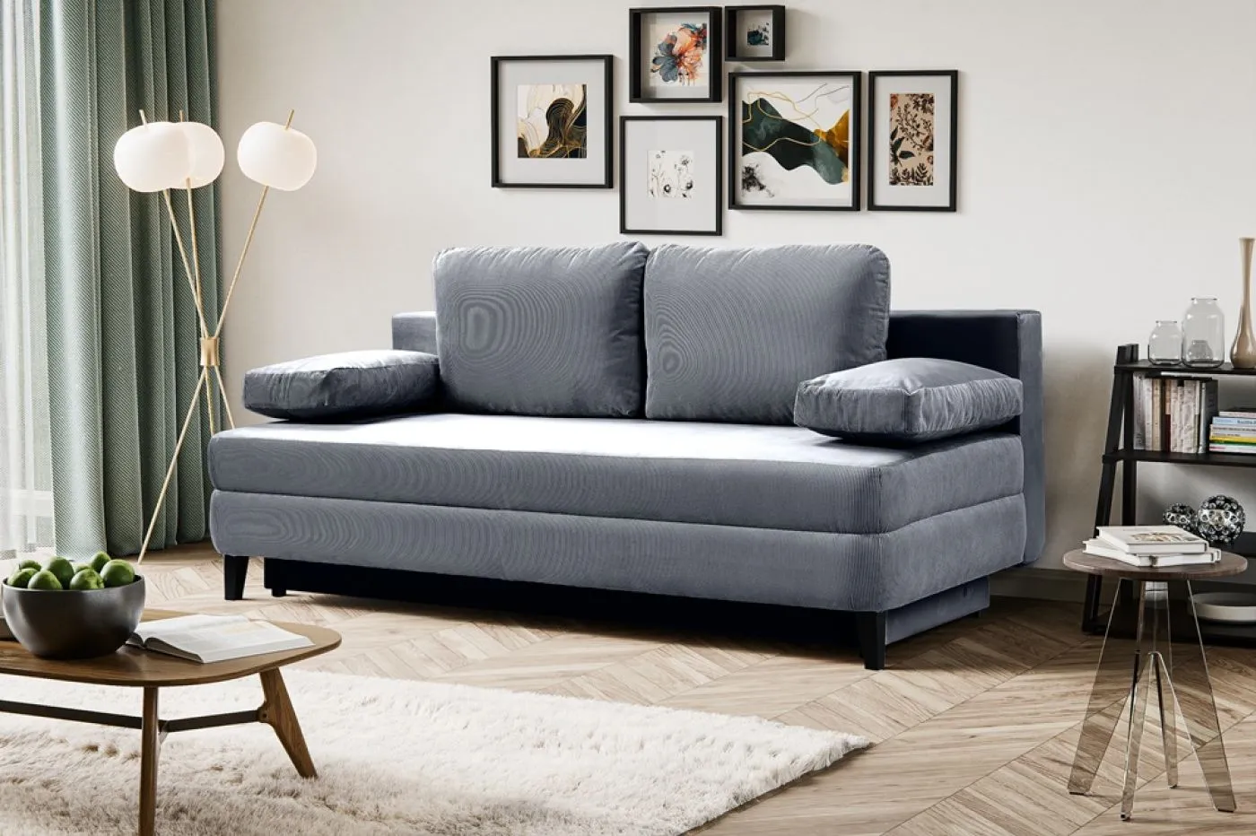 Schlafsofa Sorto 2,5-Sitzer | 200cm | Cord | blau-grau