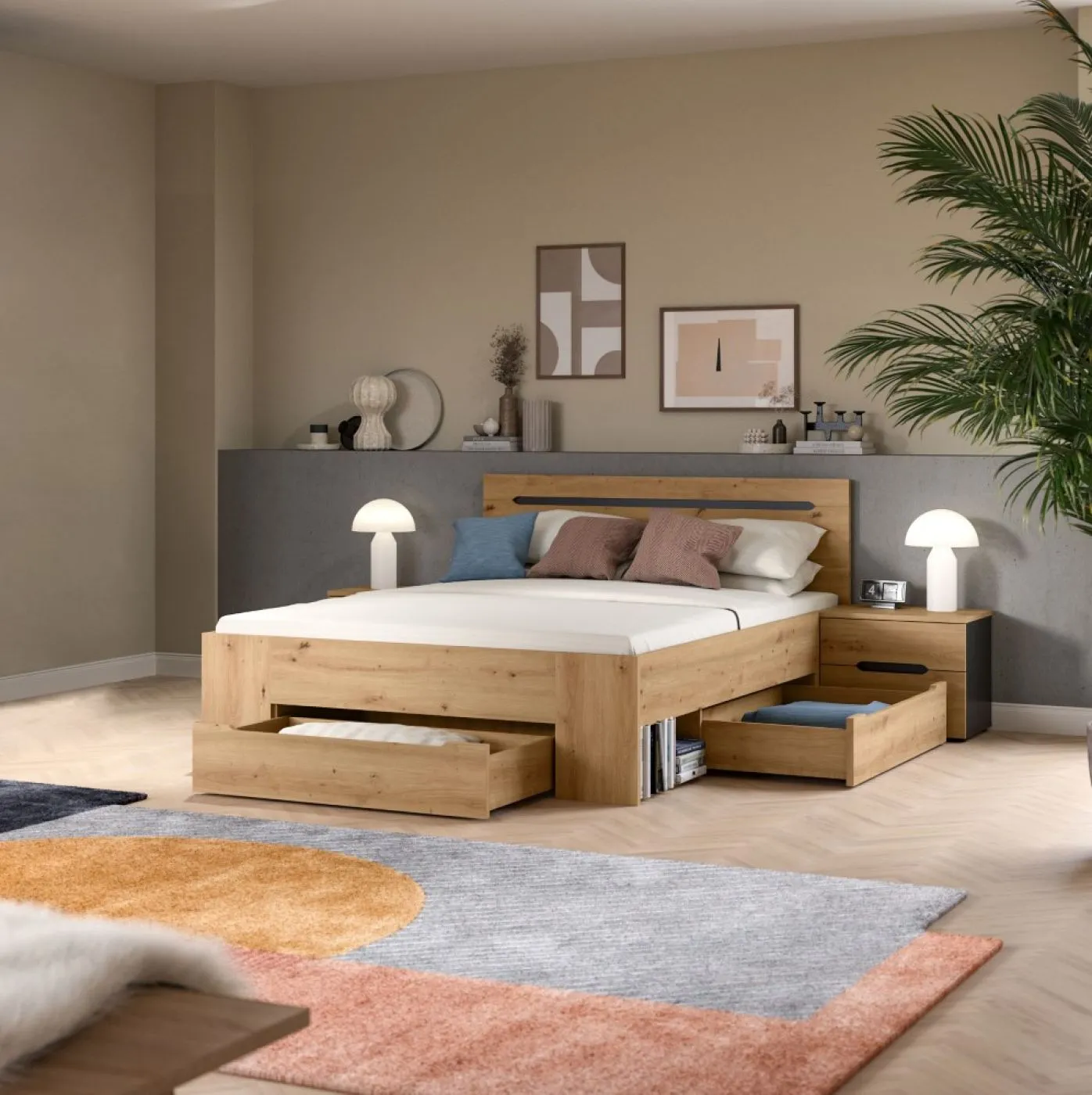 Schlafzimmer-Set Canu | artisan / Basalt grau | 3-teilig