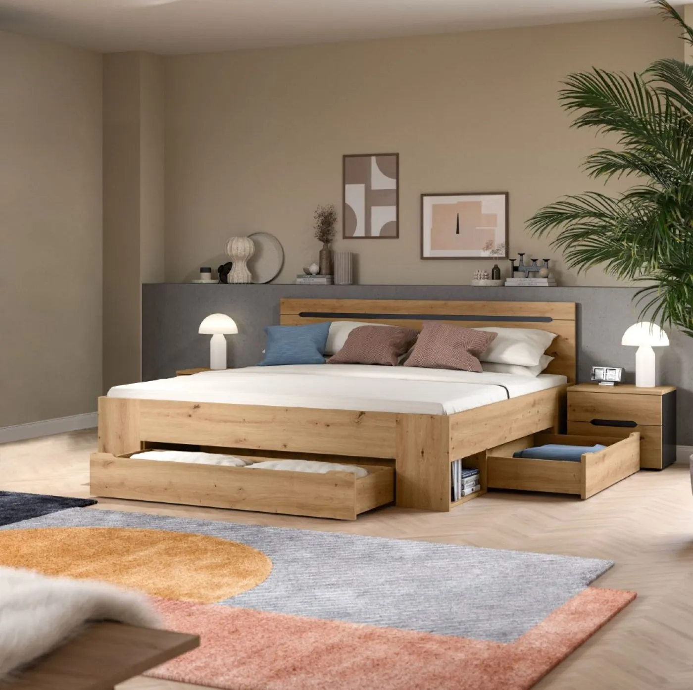 Schlafzimmer-Set Canu (L) | artisan / Basalt grau | 3-teilig