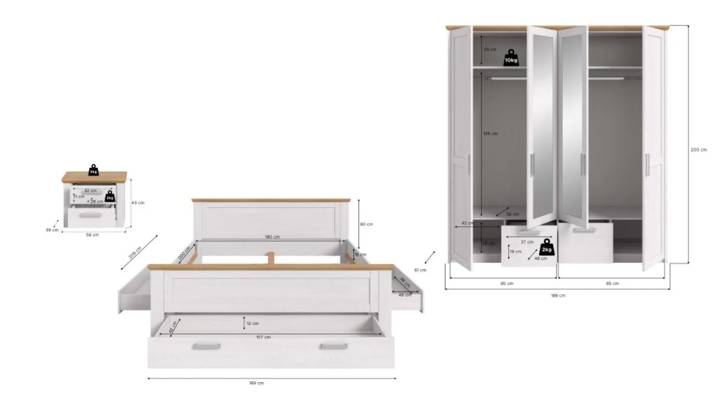 Schlafzimmer-Set Verona 2 | 3-teilig | mit Bettkastenauszügen | Artisan / Sibiu Lärche