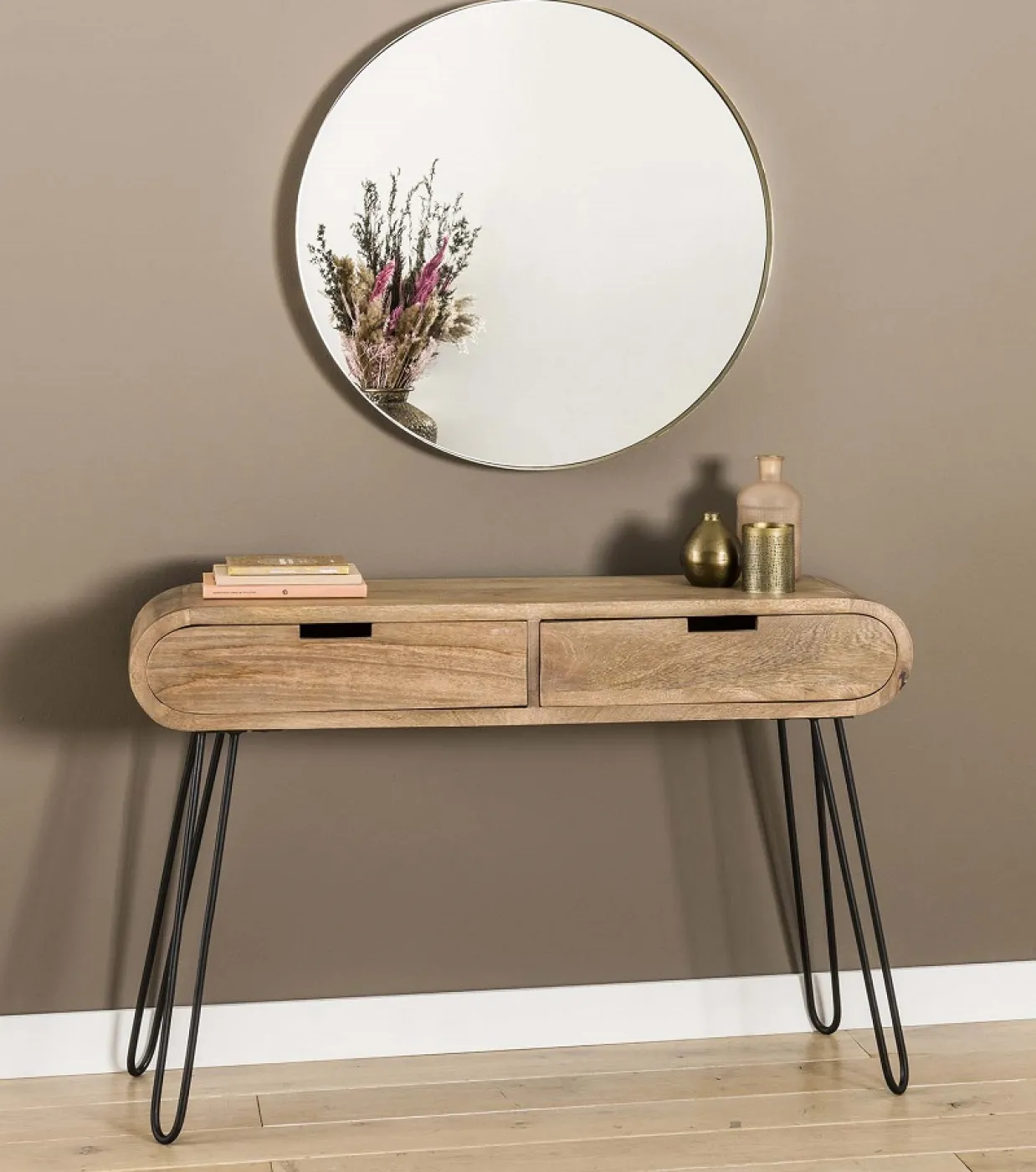 Schminktisch Amao | mit Schubkästen | Mango massiv | Sandfarben