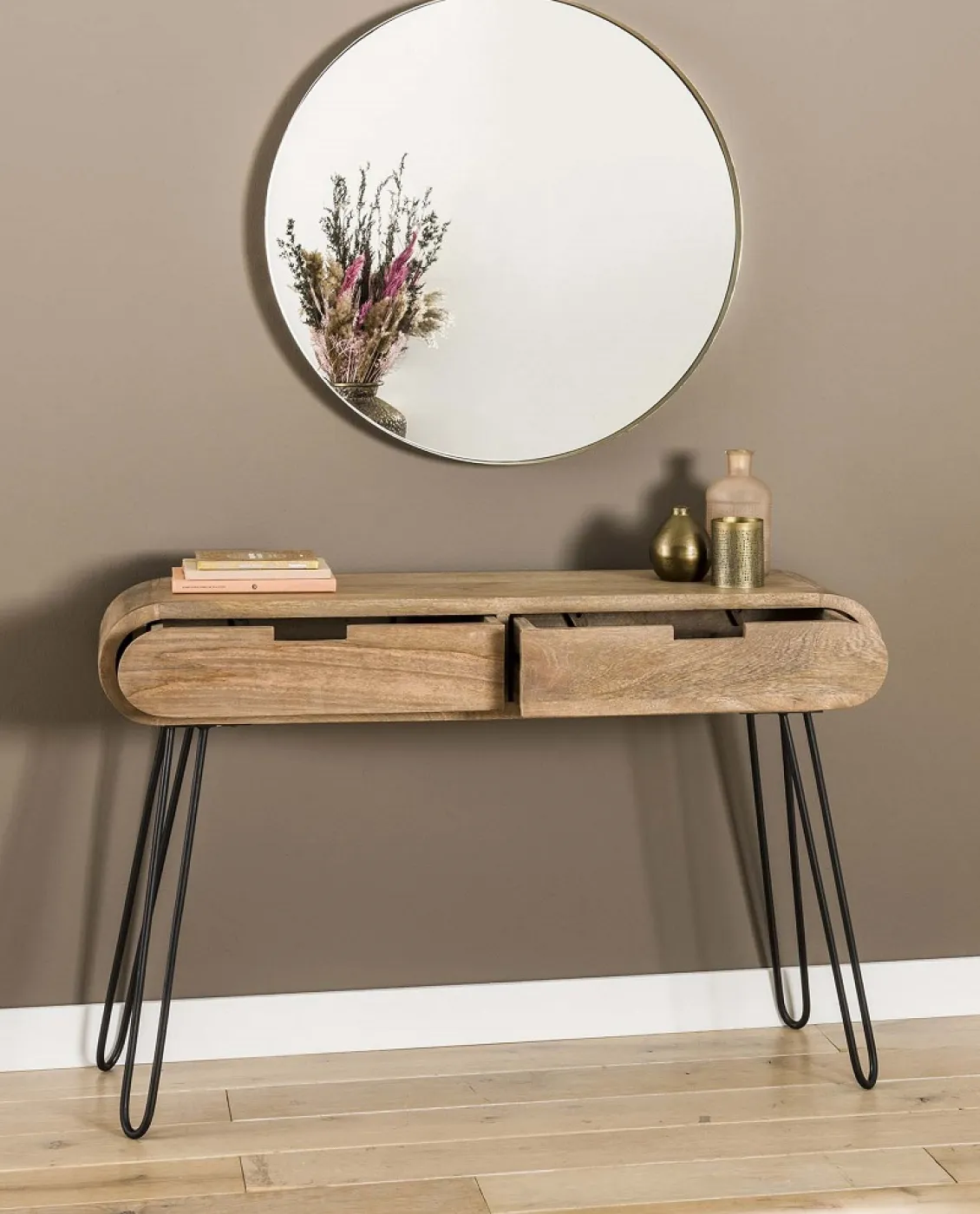 Schminktisch Amao | mit Schubkästen | Mango massiv | Sandfarben